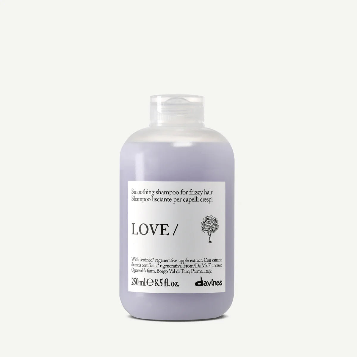 Shampoo bottle labeled 'LOVE/' on a white background